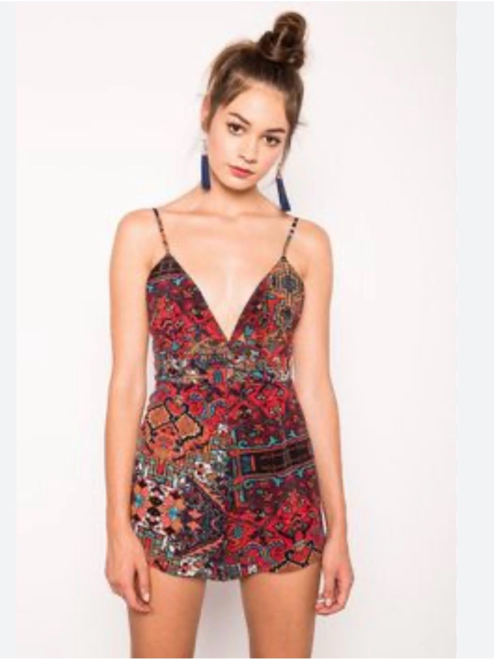 Stone Cold Fox Red Multicolor Printed Dress with Button-Up Front